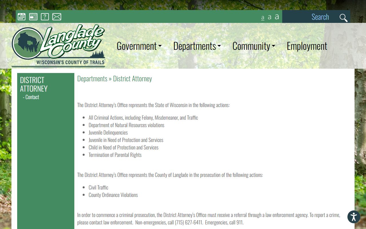 Langlade County court records after arrest District Attorney office page